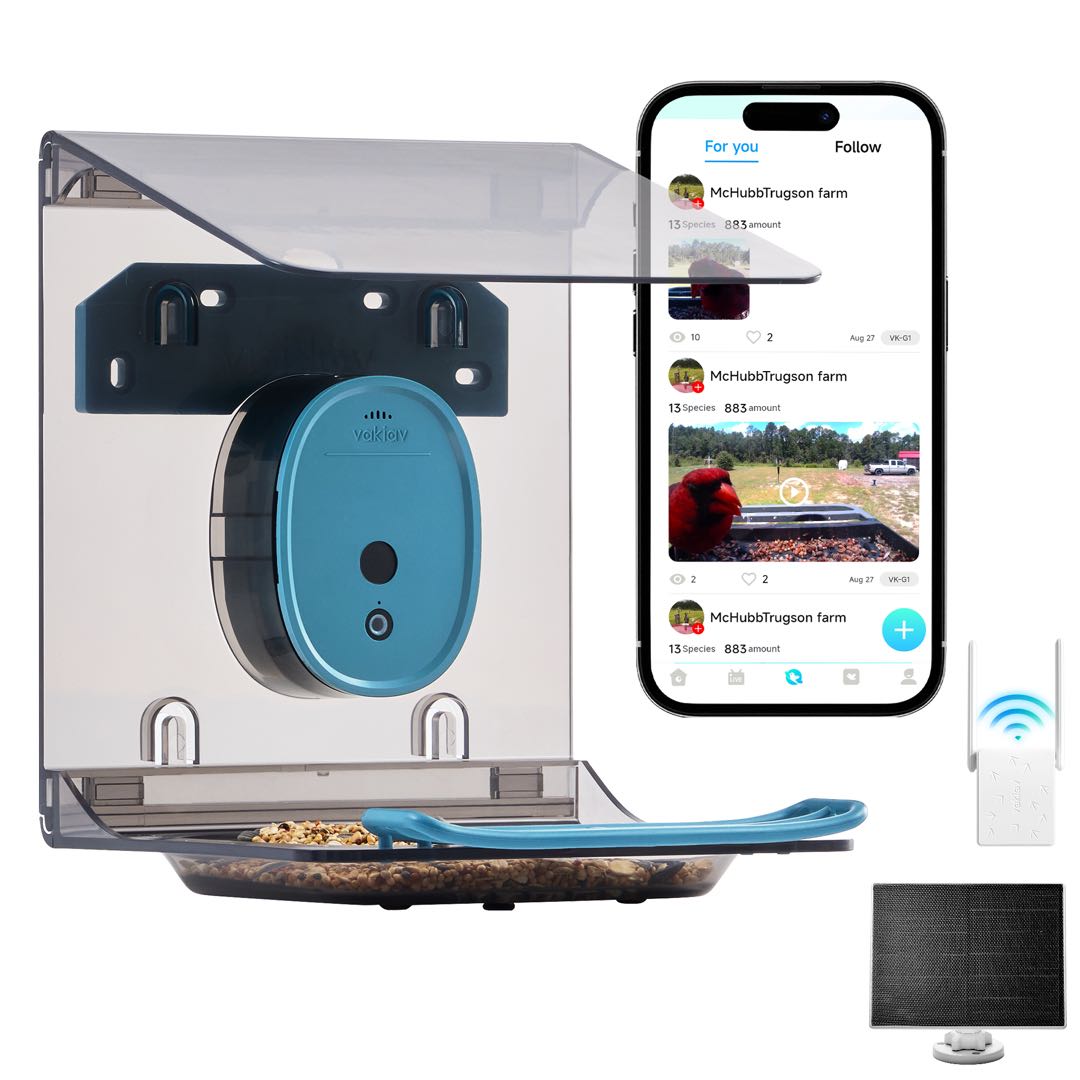 Vakiav VK-G2 Smart Bird Feeder | 2K HD Live Stream, AI Bird Recognition, Window-Mount Design