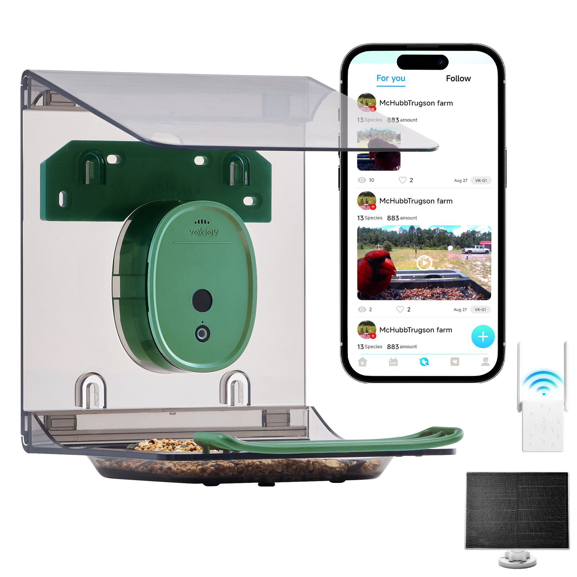 Vakiav VK-G2 Smart Bird Feeder | 2K HD Live Stream, AI Bird Recognition, Window-Mount Design