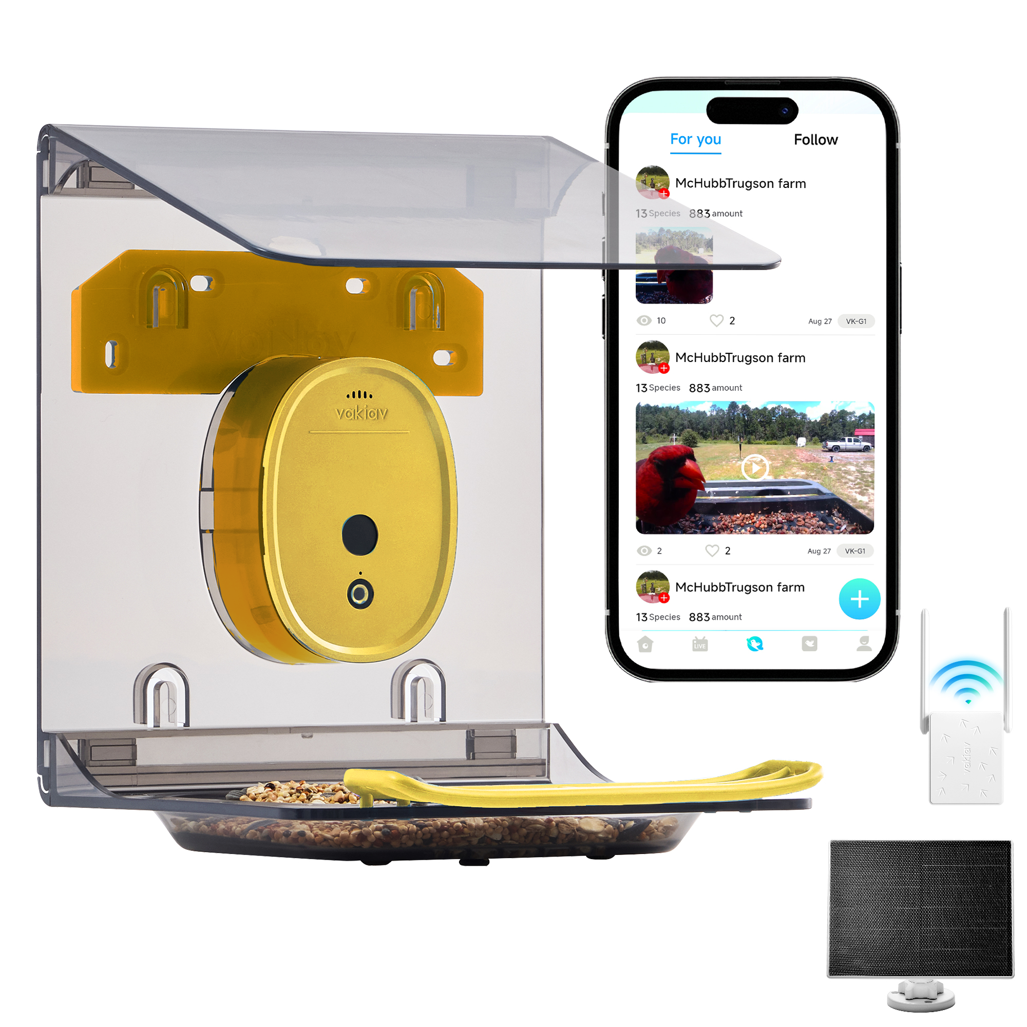 Vakiav VK-G2 Smart Bird Feeder | 2K HD Live Stream, AI Bird Recognition, Window-Mount Design