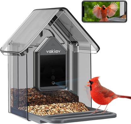 Vakiav Smart Bird Feeder™ with Camera, Free AI Forever, App Notify When Birds Detected,1080P HD Capture Bird, Stylish Appearance Bird House, (Only Support 2.4G WiFi)